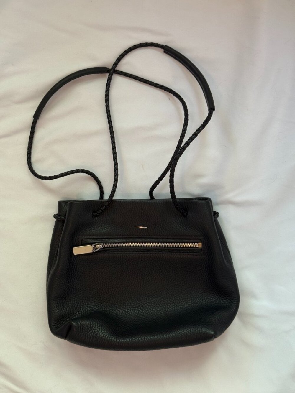 Shinola Detroit Black Pebbled Leather Shoulder Tote Braided Strap